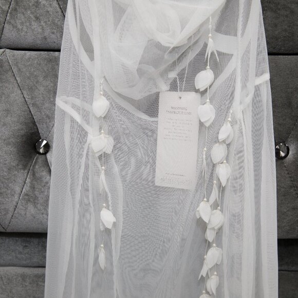 Akira White Sheer Floral Beaded Appliques Halter Maxi Tulle Dress Size Small - Picture 12 of 13